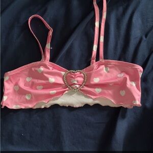 Pink Heart-Patterned top with Jewel Accent